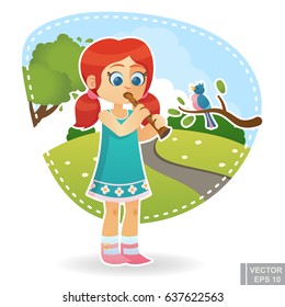 Cartoon cute little child kid enjoying summer outdoor in park