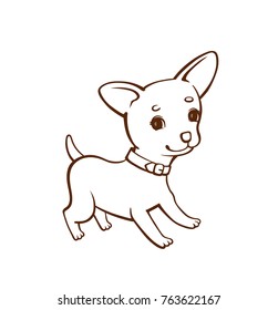 Cartoon cute little dog. Monochrome illustration for perfect card or any kind of design. Isolated on white background