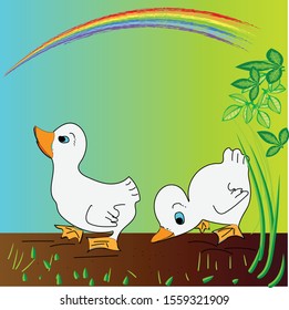 Cartoon cute little ducklings vector