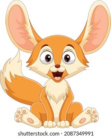 Cartoon cute little fennec fox sitting