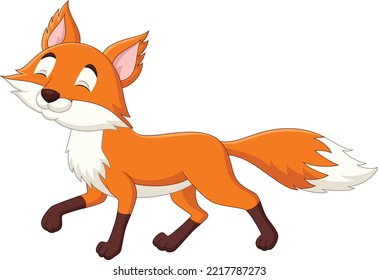 Cartoon cute little fox on white background