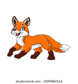 Cartoon cute little fox on white background