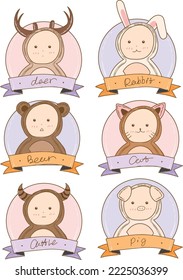 Cartoon cute little fresh hand drawn children animal avatar vector illustration