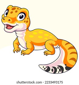 Cartoon cute little gecko on white background