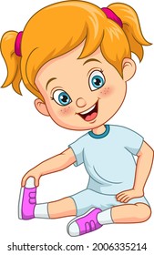 Cartoon cute little girl doing yoga