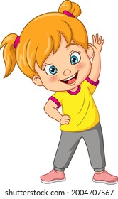 Cartoon cute little girl exercising