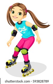 Cartoon cute little girl skating