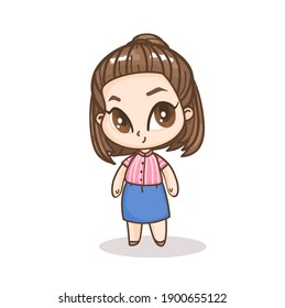 Cartoon Cute  Little Girl Vector    