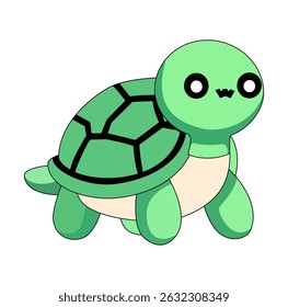 Cartoon Cute Little Green Turtle Icon Digital Vectors Illustration 