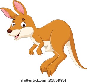 Cartoon cute little kangaroo jumping on white background