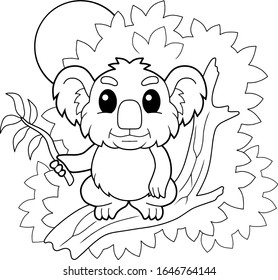 cartoon cute little koala, coloring book, funny illustration