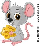 Cartoon cute little mouse holding a cheese