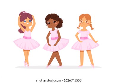 Cartoon Cute Little Multicultural Ballerinas Various Stock Vector ...