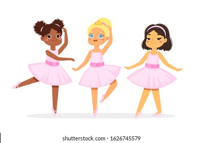 Cartoon Cute Little Multicultural Ballerinas Various Stock Vector ...