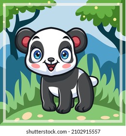 Cartoon cute little panda standing and smiling