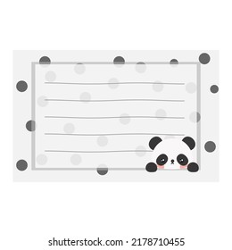 Cartoon cute little panda sticky note. Memo, sticker, label empty for text. Little animal to do list card. Isolated on white background, vector, illustration, EPS10