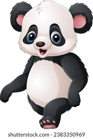 Caricatura lindo panda camina