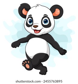 Cartoon cute little panda walking