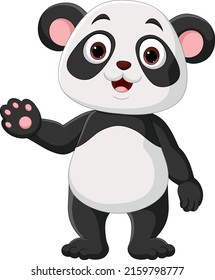 Cartoon cute little panda waving hand