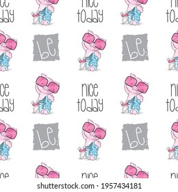 Cartoon cute little pig seamless pattern