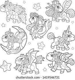 cartoon cute little pony coloring book funny illustration
