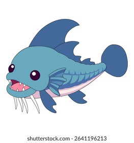 Cartoon Cute Little Predator Fish Simple Design Icon Digital Source 
