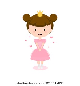 Cartoon cute little princess with a crown on her head. Vector illustration.