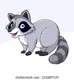 Cartoon cute little Raccoon on white background