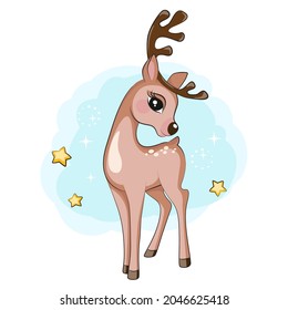 Cartoon cute little reindeer Isolated. Beautiful picture for your design.  Christmas illustration for your design. 
