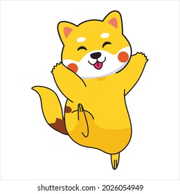 cartoon cute little shiba dog with blushing red cheeks