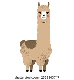 Cartoon cute llama. Alpaca. Wild hand drawn animals. Childish illustration. Kids style 