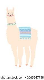 cartoon cute llama on white background