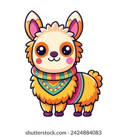 Cartoon cute llama on white