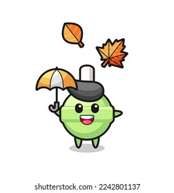 cartoon of the cute lollipop holding an umbrella in autumn , cute style design for t shirt, sticker, logo element