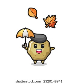 cartoon of the cute loose stools holding an umbrella in autumn , cute style design for t shirt, sticker, logo element