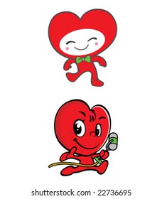Cartoon cute Love shape face character mascot, vector illustration