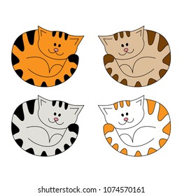 Cartoon cute lying cat. Illustration isolated on a white background in doodle style