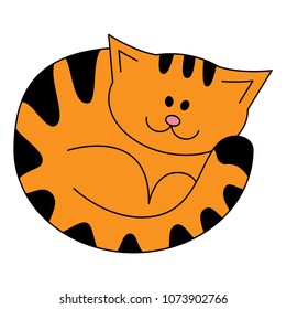 Cartoon cute lying cat. Red cat with black strips. Illustration isolated on a white background in doodle style