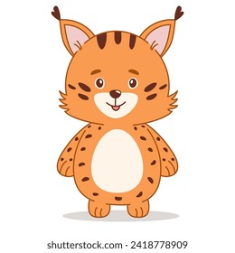 Cartoon cute lynx. Kawaii style funny bobcat character