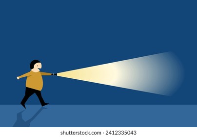 Cartoon of a cute man using flashlight