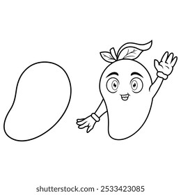 Cartoon cute mango fruit waving hand line art