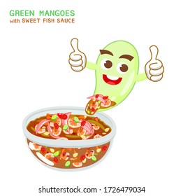 Cartoon Cute Mango and Sweet Fish Sauce Vector
