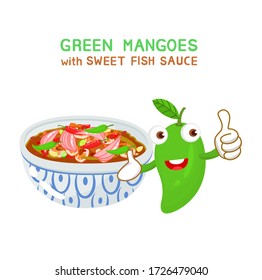 Cartoon Cute Mango and Sweet Fish Sauce Vector