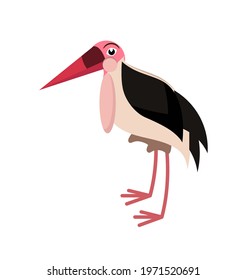 Cartoon cute marabou in flat style. African animal for abc book. Vector illustration
