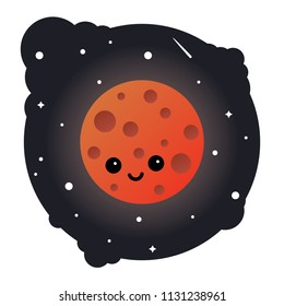 Cartoon cute Mars planet in sky full of stars - isolated vector illustration
