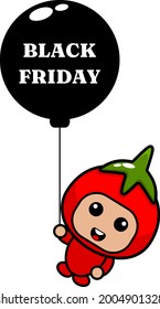 cartoon cute mascot costume character vector with black friday balloons