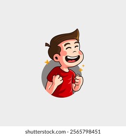 cartoon cute mascot logo of man feeling happy and proud while shouting