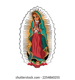 Cartoon Cute Mexican Our Lady Of Guadalupe Illustration Isolated