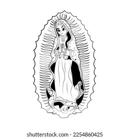 Cartoon Cute Mexican Our Lady Of Guadalupe Illustration Isolated