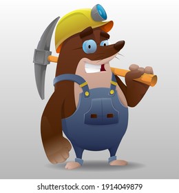 Cartoon cute mole miner for game. Vector illustration